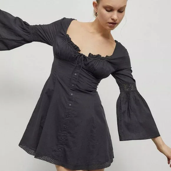 Urban Outfitters | Dresses | Urban Outfitters Uo Carrie Corset Flute Sleeve  Mini Dress Buttondown Xs | Poshmark